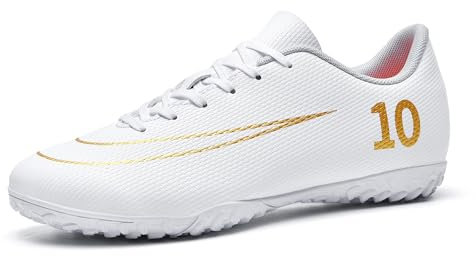 BLBK Botas de Fútbol para Hombre y Niños, Altas Puntas, Césped Artificial, Profesionales para Exteriores, Whiteq012s, 36 EU