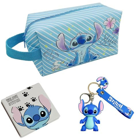 1 Stitc Trousse à Maquillage+1 Porte Clef+1 Mini Miroir,Sac de Maquillage de Voyage,Trousse de Toilette Femme,avec Miroir Cosmétique