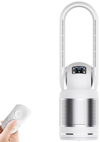 LSQXSS Tower Fan with air Purifier,bladeless Cooling Fan with Remote for Bedroom,Office,Kitchen,8 speeds,8h Timer,80° Swing,air Circulation Tower Fan,LED Display,Floor Fan