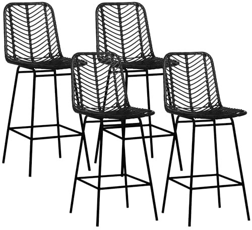 HOMCOM Lot de 4 tabourets de Bar Chaise de Bar Design bohème Hauteur 66 cm avec Repose-Pieds métal - Noir