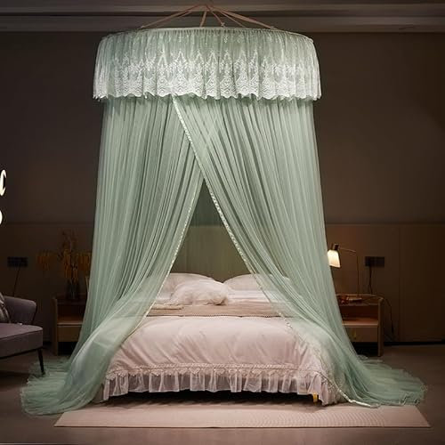 Moskitonetz Bett Für Doppelbett Einzelbett, Großes Rund Moskitonetz Spitze-Mückennetz Feinmaschiges Als Moskitoschutz, Fliegennetz Moskitonetze Für Zu Hause Indoor 150 X 280 X 1300 cm, Grün