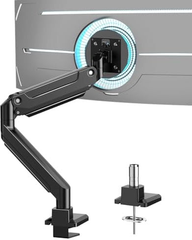 Supporto per monitor EP Gear da 17-49 pollici per schermi fino a 20 kg, braccio per monitor curvo ultrawide per impieghi gravosi, supporto per scrivania singolo regolabile, VESA 75x75 mm/100x100 mm