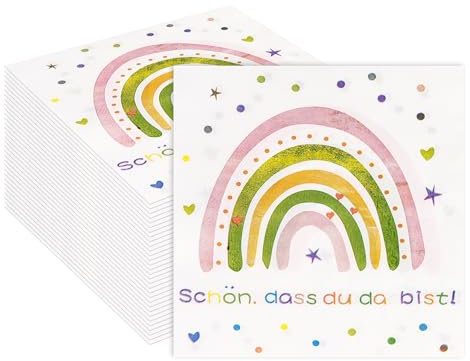 40 Stück Boho Regenbogen Schön Dass Du Da Bist Servietten,33 x 33 cm Deko Mädchen Junge Mädchen Babyparty Regenbogen Servietten für Konfirmation Kommunion Party Tischdeko