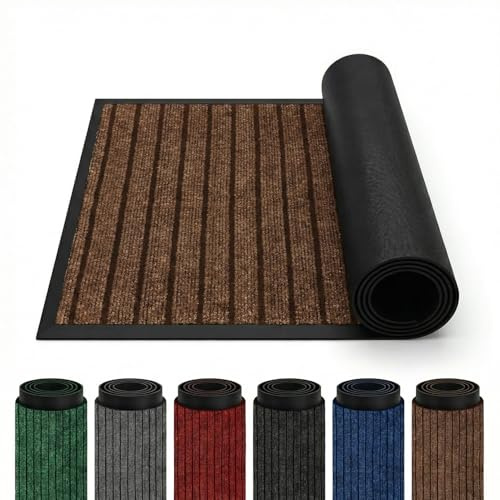 Rugs Inn Rubber Door Mat Outdoor - Heavy Duty Floor Matts for Front Door Waterproof and Washable Anti Slip Strong PVC Backing Mats for Kitchen, Entrance (Brown, 40 x 60 cm)