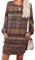 PrinStory Women Jumper Dress Long Sleeve Winter Dresses Casual Loose Mini Dresses Knitted Pullover Sweater Tunic Tops Basic Dress With Side Pockets UK Size 18-20 (Round Flower Brown, XL)