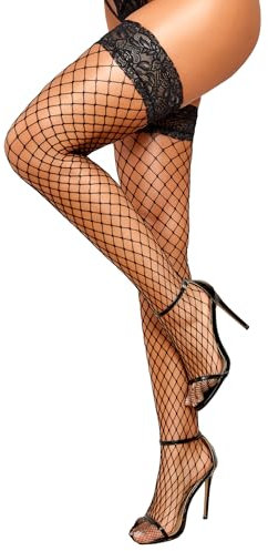 RSLOVE Halterlose Strümpfe Damen Sexy - Netzstrümpfe mit Spitze Strapsstrümpfe für Strumpfhalter Einheitsgröße Schwarz