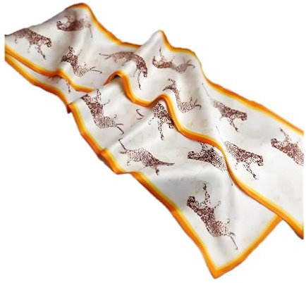 GIMIRO Satin Seidenschal Doppelschichten 150 x 16cm Krawatte Blumen Taillengürtel für Blazer, Mantel, Kleid (Orange White Brown Leopard)