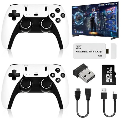 Lotvic Console de Jeux Rétro, Game Stick 4k Retro avec 20000+ Jeux Classiques, Clé de Jeu Vidéo Plug and Play avec Double contrôle sans Fil 2.4 G, 64 G Wireless Console Retro pour Adultes et Enfants