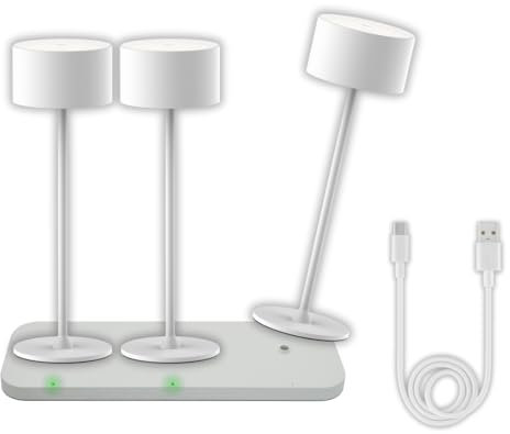 ENOVALITE 3x LED Akku Tischlampe kabellos mit Ladestation und Touch, Dimmbar, Warmweiß Neutralweiß Kaltweiß einstellbar - IP44 Tischleuchte Outdoor wiederaufladbar, Nachttischlampe, weiß
