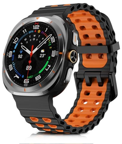 MoSuul Silicone Bracelet Compatible avec Samsung Galaxy Watch Ultra, Souple et Étanche Sport Remplacement Hommes Femmes Bracelet pour Samsung Galaxy Watch Ultra,Noir+Couleur orange
