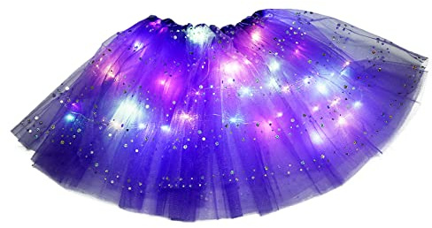 Tüllrock Damen Leuchtender Tüll Rock Mit Lichterkette Karneval Sterne Kostüm Tütü Mit Licht Glitzer Weltall Kostüm Star Garde Konfetti Tüll Fasching Cosplay3