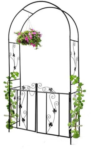 Pergola ad arco in metallo con porta d'ingresso, arco da giardino per rampicanti, resistente, pergolato alto 214,9 cm con forte resistenza al vento