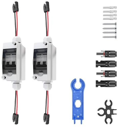 2 StüCk DC Trennschalter PV Anlage, Solar Trennschalter, 2P/500v/32a/Ip65 Wasserdicht Trennschalter Für Solar PV Anlage, 260mm Kabel, DC Trennschalter Mit Leitungsschutzschalter Für PV-Anlagen