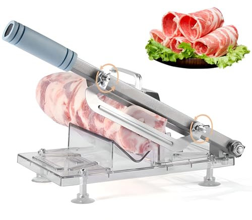 Meat Slicer, Manual Frozen Meat Slicer, Adjustable Thickness Slicer Meat Cutter, Adjustable Thickness, 0.3-8 Mm, Blade Length 20 Cm / 7.9 Inches 3Cr12 Steel Blade, for Hot Pot/shabu/korean Bbq