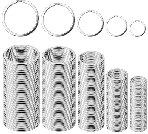 150 Stück Schlüsselringe,5 Größen 30mm 28m 25mm 20mm 15mm von Schlüsselanhänger Ring, Schlüssel Ringe, Runde Flacher Split Ring Schlüsselring für Basteln Schlüssel Zubehör DIY Handwerk(Silber)
