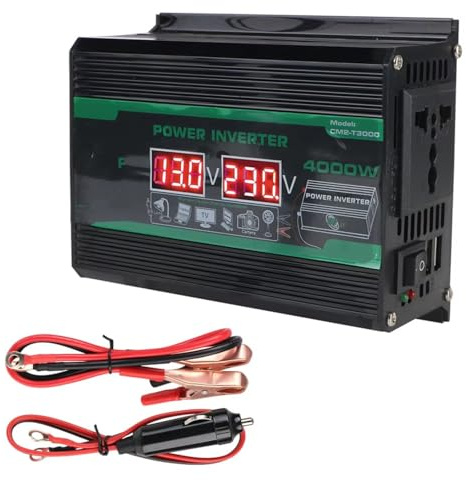 Inverter Onda Pura Presa Elettrica Con 3 Porte Inverter Auto Presa CA Display Di Tensione Convertitore Da CC 12V A CA 220V Adattatore Di Alimentazione(Nero)