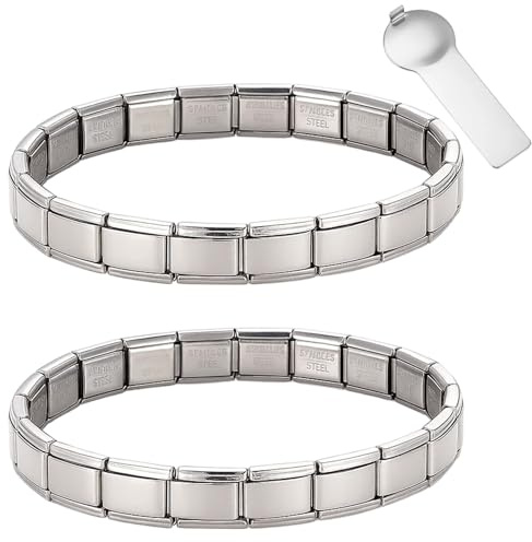 Nomination Bracelets, Italian Charm Bracelet with 2 Silver Bracelets and 1 Silver Removal Tool, Adjustable Design for Women, Silver Charm Bracelet with Nomination Charms