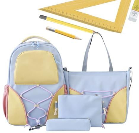 Naqqios Schulrucksack, Set mit 4 Schultaschen, geräumiger multifunktionaler Rucksack für Teenager-Mädchen, ideal für Studium Kurzreisen und Shopping Bücher Schreibwaren