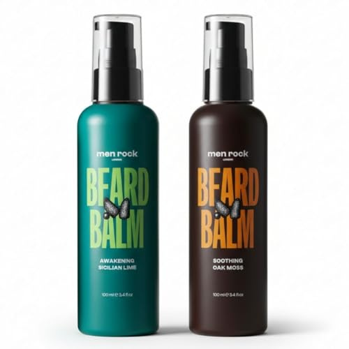 Men Rock Bartbalsam Duo Set – Belebender & beruhigender Leave-in Bart-Conditioner und -Pflege, spendet Feuchtigkeit für Bart & Haut, Sizilianische Limette & Eichenmoos, 2 × 100 ml