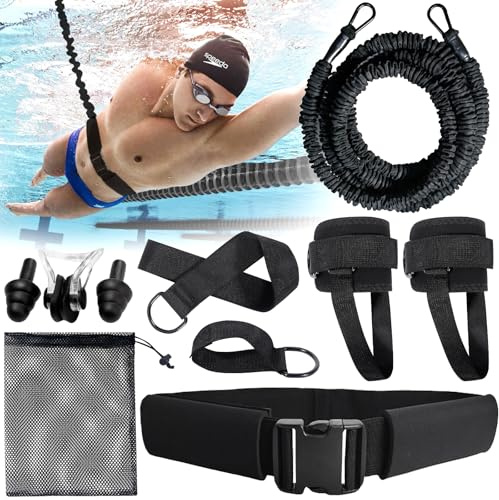 SERIONR CinturóN de NatacióN para Piscina,Correas de Tobillo para NatacióN,Ayuda para Entrenamiento de NatacióN,Resistencia de NatacióN con 2,5-7,5 M,CinturóN de Entrenamiento para Adultos y NiñOs