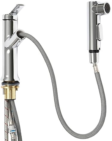 Ausziehbarer Küchenwasserhahn 360° Drehbar mit 3-in-1 Sprühsystem für Wohnungen, Küchen, Bäder - Kupferkörper, Einhebelmischer für Spüle, Einfache Montage (Pult-Typ), Silber