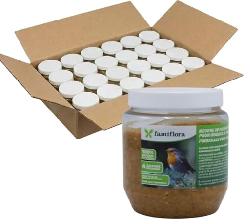 Famiflora Vogelerdnussbutter für Gartenvögel Apfel 24x 350GR - Erdnussbutter für Vögel - Geeignet für alle Gartenvögel - Ganzjährig Futter - Mit Apfelaroma für einen unwiderstehlichen Geschmack für