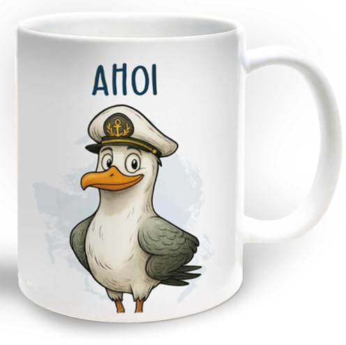 GuMo-Becher - Tasse mit lustigem Motiv - 330ml Kaffeetasse mit Spruch - Typisch norddeutsches Souvenir mit Möwen-Motiven - Perfekt fürs Büro - Ahoi