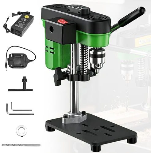Mini Bench Drill Press, 7-Speed Adjustable Portable Pillar Drill Press with UK Plug Charger&Drill Attachment, High Precison Low Noise Precision Bench Machine for DIY Woodwork, Metal, Jewelry Craft