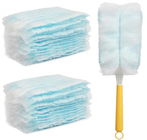 XYGK Duster Refills, 20 Pcs Fluffy Duster Replacement Set with a Handle, Disposable Duster Heads, Electrostatic Dust Removal Refill Kit for Cleaning Dust Dirt Hair