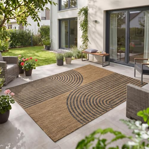 Teppium Outdoor Teppich Schwarz Natur Jute Optik 140x200 cm Balkon Terrasse Garten Wetterfest UV-beständig Mittel Groß Boho Design Flachgewebe Pflegeleicht Robust Modern