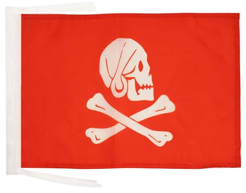 BANDERA PIRATA HENRY AVERY ROJO 45x30cm - BANDERINA CON CALAVERA 30 x 45 cm cordeles - AZ FLAG