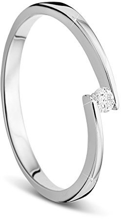 Orovi Damen Verlobungsring Solitärring Diamantring 9 Karat (375) Brillanten 0.05crt Weißgold Ring mit Diamanten Ring Handgemacht in Italien