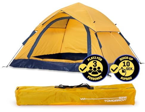 Lumaland Tienda de campaña Outdoor Light Pop Up Ligera para 3 Personas Camping Acampada Festival 210 x 190 x 110 cm Amarillo