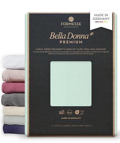 Bella Donna Premium feines Luxus-Jersey-Spannbettlaken: seidig&weich, glatt | FORMESSE Farbe Pastellgrün; 140x190-160x220cm, bis 30cm; 97% Baumwollzwirn, 3% Elastan; Aloe vera, Arganöl, merzerisiert