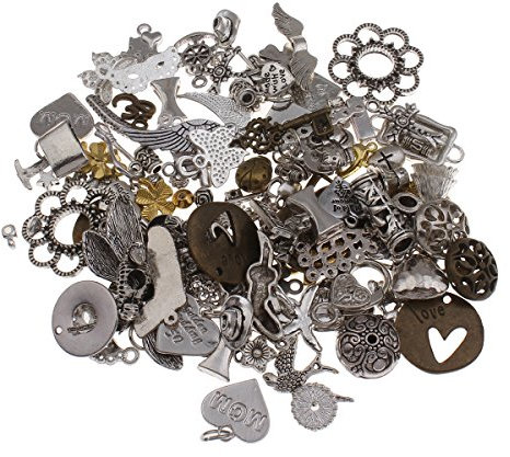 Metall Anhänger Mix 200g Verbinder Zwischenteile Metallperlen für Halskette Charm Mischung Mix Bunt Silber Gold von Vintageparts, DIY-Schmuck Fassung Medaillons Anhänger Ketten
