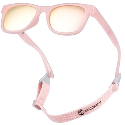 COCOSAND Baby Sunglasses with Strap Polarized Flexible Frame for Toddler Infant Newborn Girls Boys Age 0-24 Months, Transparent Pink