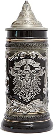 HAUCOZE Bierkrug mit Deckel Bierseidel Steinkrüge Deutschland Zinnwappen Beer Stein Mug für Vater Männer Geburtstag Geschenk 0.6Liter