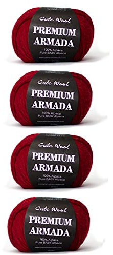 Alpaka Wolle zum stricken 100% Baby Alpaka, kratzfrei super soft 200gr Set (4 * 50gr) Weiche Strickwolle aus Alpaka - Schön Stricken und Häkeln (rot