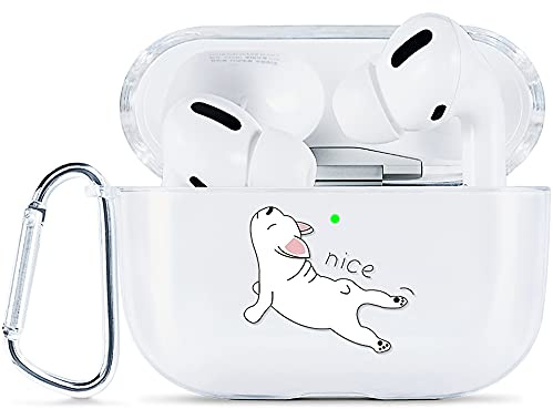 AKABEILA Hülle Kompatibel mit Apple AirPods Pro Case Süße DIY Muster Schutzhülle Transparente Silikon Dünne Mit Karabiner Air Pods Pro 1st Gen 2019 Kabellose Ladehülle Front LED Sichtbar