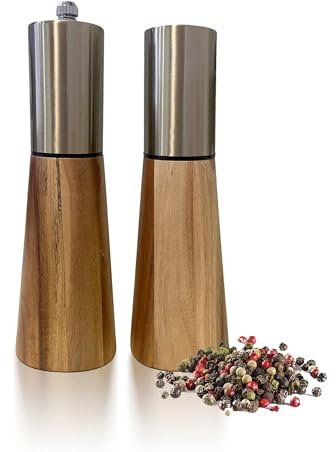 Juego de molinillo de sal y pimienta, molinillo manual de sal y pimienta de acero inoxidable, grosor ajustable, adecuado para cocina, barbacoa, picnic, 2 paquetes