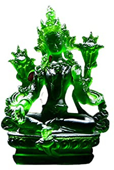 YGAKX Deko Buddha Figur für Wohnzimmer Grüne Tara tantrische Buddha-Statue hält sicher tibetische Buddhismus Hausanbetung Dekoration