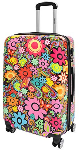 A1 FASHION GOODS Koffer mit 4 Rädern, mehrfarbig, Blumendruck, Polycarbonat, Hartschale, Gepäck, leichte Reisetaschen, Orchidee, mehrfarbig, Large | 76x50x30cm/ 4.20KG, 100L/15L, Koffer