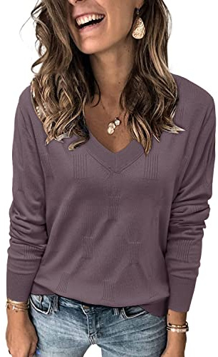Arach&Cloz Pullover Damen V Ausschnitt Langarm Herbst Winter Strick Tops Strickpullover Langarmshirt