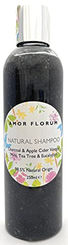 Amor Florum - Clarifying Shampoo - 98.5% Natural - Charcoal, Apple Cider Vinegar, Mint, Tea Tree, Eucalyptus. No Sulfates/Parabens. pH 5.5, Sensitive Skin. 250ml
