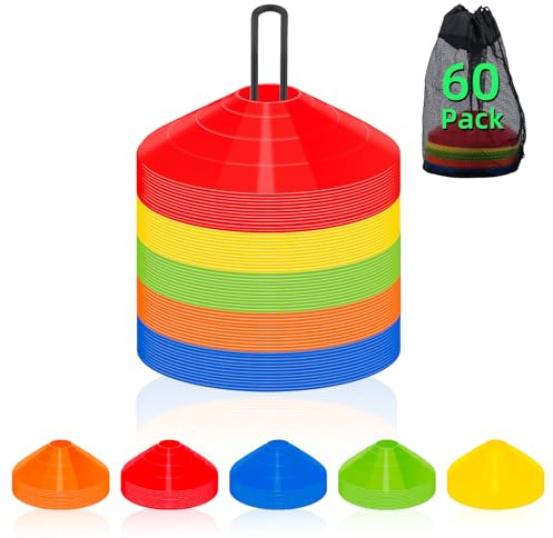 60 Pack Agile Soccer Cones with Portable Bags & Brackets,Sports Cones,cones for sports training,soccer cones for training,soccer training equipment,Agile Soccer Cones Used for Football Training