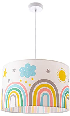 Paco Home Kinder Pendelleuchte Kinderzimmer Stoffschirm Rund Pendellampe Bunt Baby E27 Regenbogen
