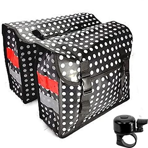 Fahrrad Doppeltasche Gepäckträgertasche Tasche schwarz, weiße Punkte inkl. Fahrradklingel