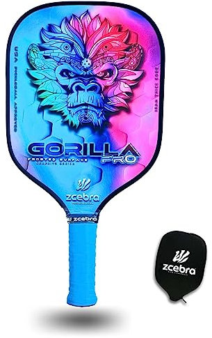 ZCEBRA Pala de Pickleball Grafito - Raqueta Fibra de Carbono núcleo 16 mm de Panel de Abeja Polipropileno Textura Frosted Rugosa - Set Funda Neopreno - Gorilla Pro Rainbow