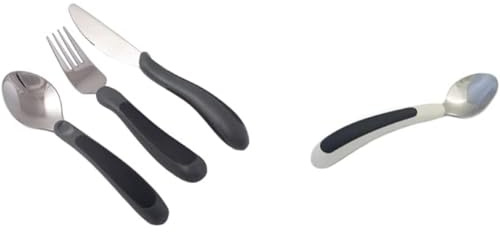 NRS Healthcare Kura Care Adult Cutlery Set, Easy Grip, Black & Grey