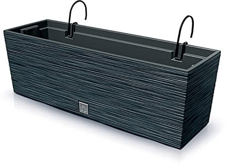 Macetero color antracita, con depósito y ganchos para colgar, colección FURU, de 58 x 18 x 19,5 cm, capacidad de 12 L.